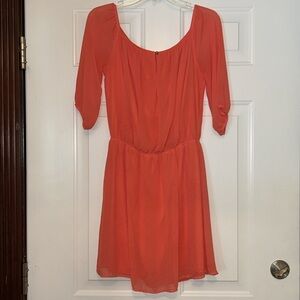 Alya Francesca’s Off Shoulder Dress L Coral Sheer Sleeves Cinched Waist Lined